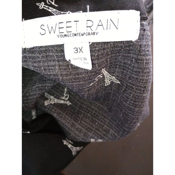 Sweet Rain Womens Black Eiffel Tower Paris Print Peplum Tie Front 3X - Picture 6 of 7